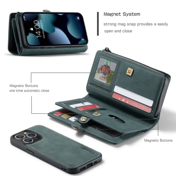 CaseMe 2-i-1 iPhone 13 Pro fodral med plånbok - Grön Grön