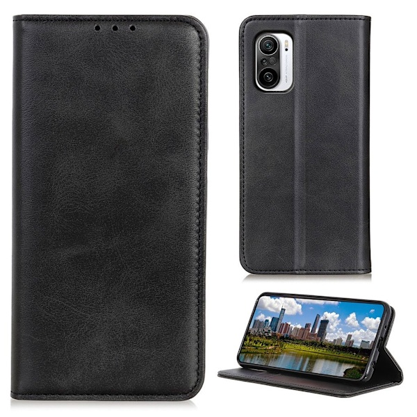 Wallet-style ægte Læder Flipcase til Xiaomi Mi 11i / K40 / Poco F3 - Sort Black