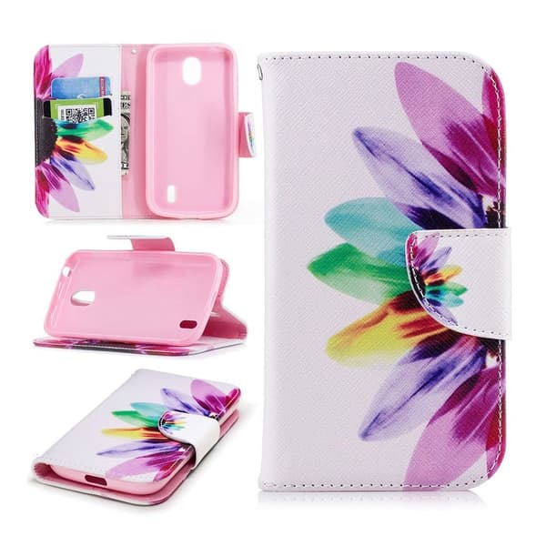 Nokia 1 mønster skinnflipveske - Fargerike kronblader Multicolor