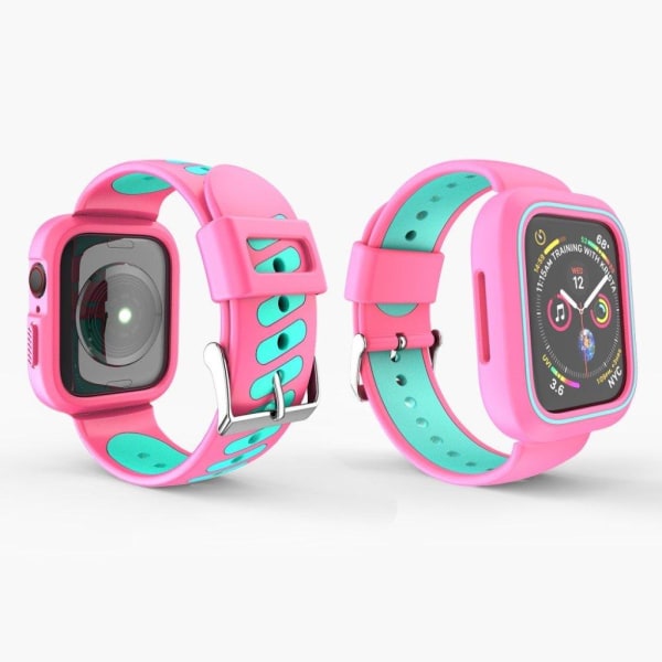 Apple Watch 42mm tofarvet silikone Urrem - Lyserød / Cyan Pink