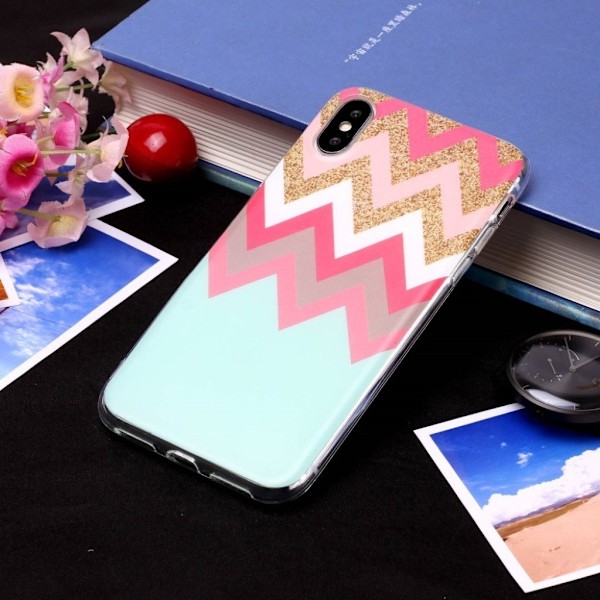 iPhone Xs Max etui med mønstret mat overflade - Twill Multicolor