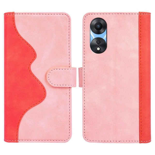 Two-color leather flip case for Oppo A58 - Pink Pink