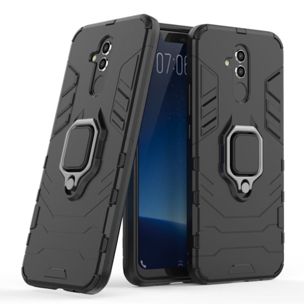 Huawei Mate 20 Lite beskyttelsesetui i kombimaterialer med fingerring - Sort Black