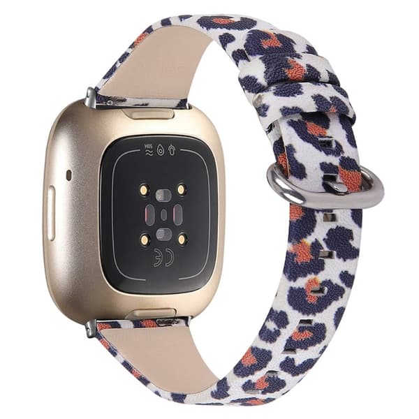 Fitbit Sense / Versa 3 urrem i ægte læder med leopardstruktur - Hvid / Brun Multicolor