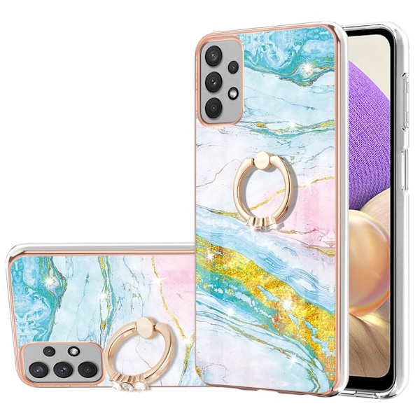 Marble Patterned Suojakuori With Ring Holder For Samsung Galaxy M32 5G / A32 5g - Vihreä And Keltainen Marble Haze Multicolor
