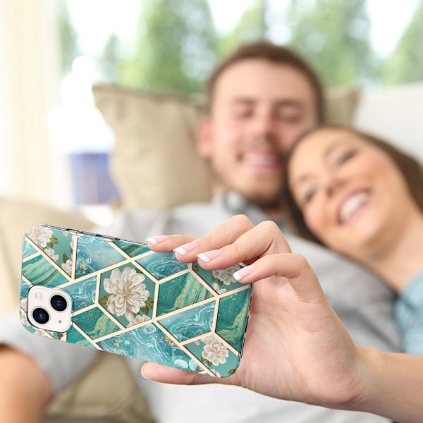 Marble design iPhone 14 Plus cover - Blå Blomster Blue