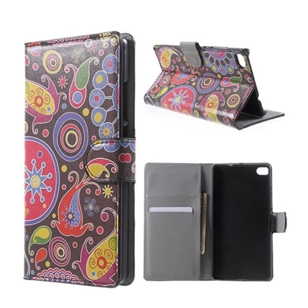 Moberg Huawei Ascend P8 Læder Etui Med Kortholder - Mønsteret Blomster Multicolor