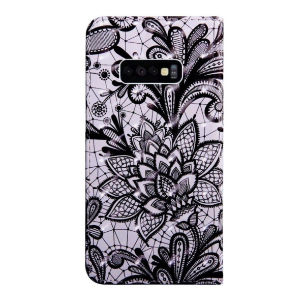 Samsung Galaxy S10 lysspot decorations læder flip etui - Blonde Blomst Black