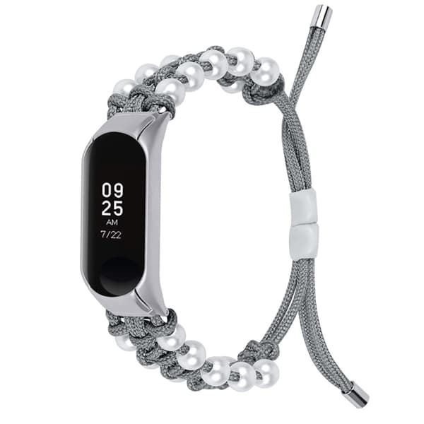 Xiaomi Mi Smart Band 6 / 5 flettet urrem med perledekor - Grå Silver grey
