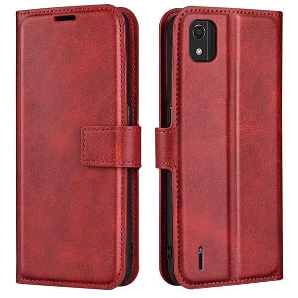 Skinn-etui i lommebok-stil for Nokia C2 2nd Edition - Rød Red