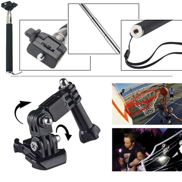 8-i-1 tilbehørskit til action kameraer med brystbælte og monopod Black
