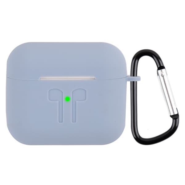 AirPods 3 design indgraveret silikoneetui med karabinhage - Grå Silver grey