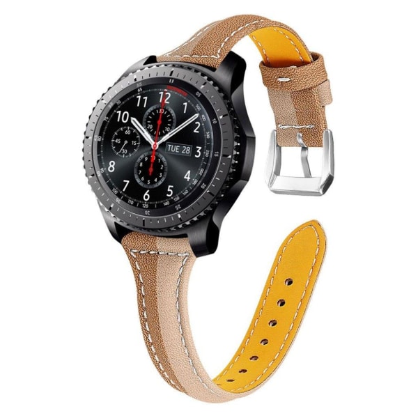 Huawei Watch GT 2 46mm/Amazfit GTR 47mm värikontrasti aito nahkainen kellonauha - Aprikoosi / Kahvi Brown