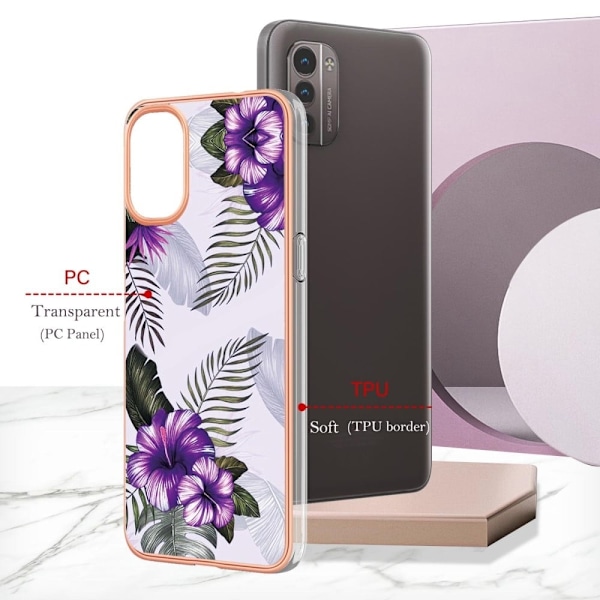 Marble design Nokia G11 / Nokia G21 kotelot - Violetti Kukkia Purple