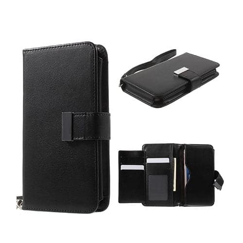 Læder-etui til smartphones, størrelse: 140 x 70 x 12mm - Sort Black