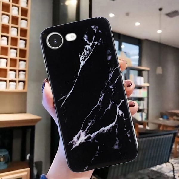 iPhone 16e Etui Marmormønster Malet Fleksibelt telefonbagcover - Sort Black