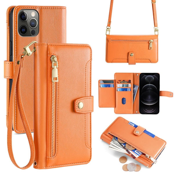 iPhone 12 / iPhone 12 Pro plånboksfodral i veganskt läder - Orange Orange