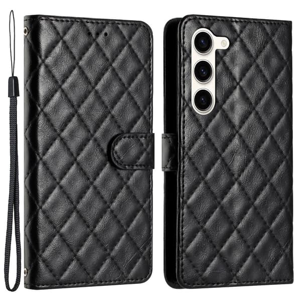 Toimiva rombinen lompakkokotelo Samsung Galaxy S23 Plus - Musta Black