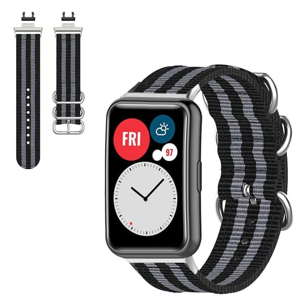 Huawei Watch Fit nylon pattern watch band - Black / Grey Svart