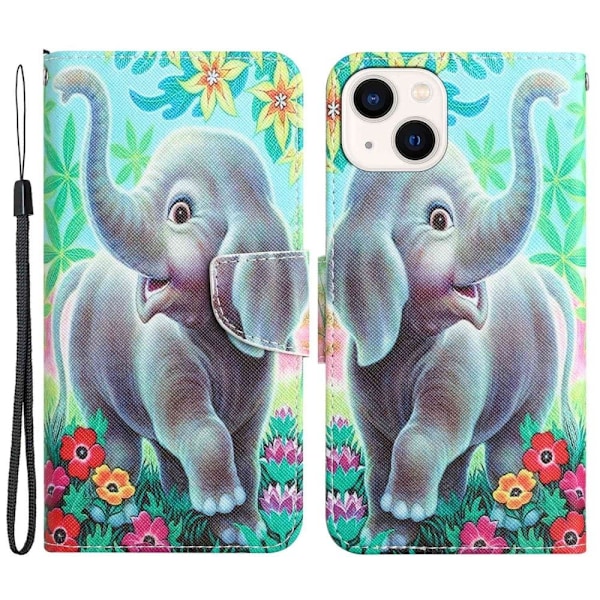 Wonderland iPhone 14 Plus Flippetui - Elefant Multicolor