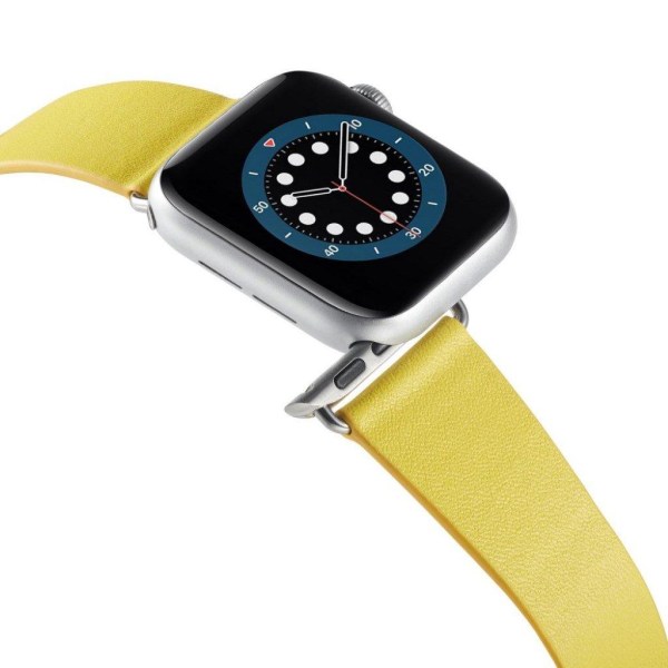 Apple Watch 42mm - 44mm klockarmband i mikrofiberläder + spänne i rostfritt stål - Gul Gul