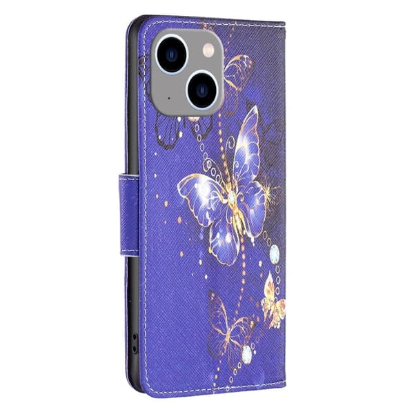 Wonderland iPhone 15 Plus Flippetui - Lilla Sommerfugler Purple