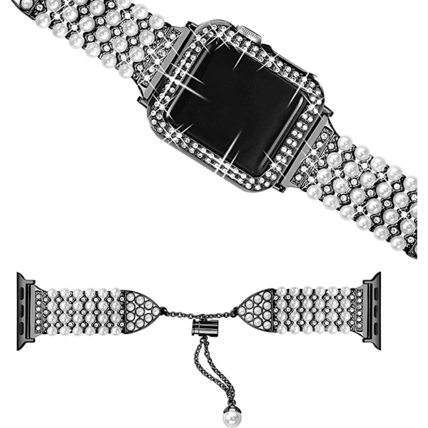 Apple Watch Series 3/2/1 38mm rhinestone faux pearl + elegant cover - Sort Black