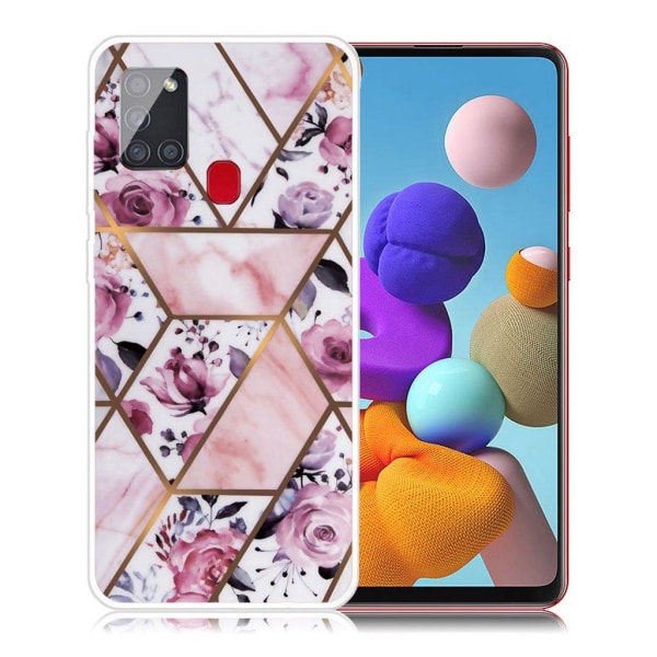 Marmormotiv Samsung Galaxy A21s skal - Elegant Kakel Med Rosor Rosa