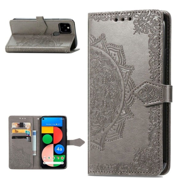 Mandala Google Pixel 5a Flip Etui - Grå Silver grey