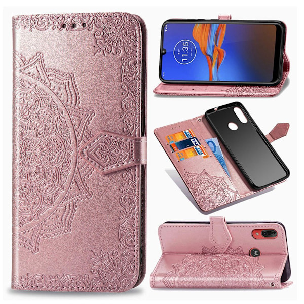 Mandala läder Motorola Moto E6 Plus fodral - Rosa Rosa