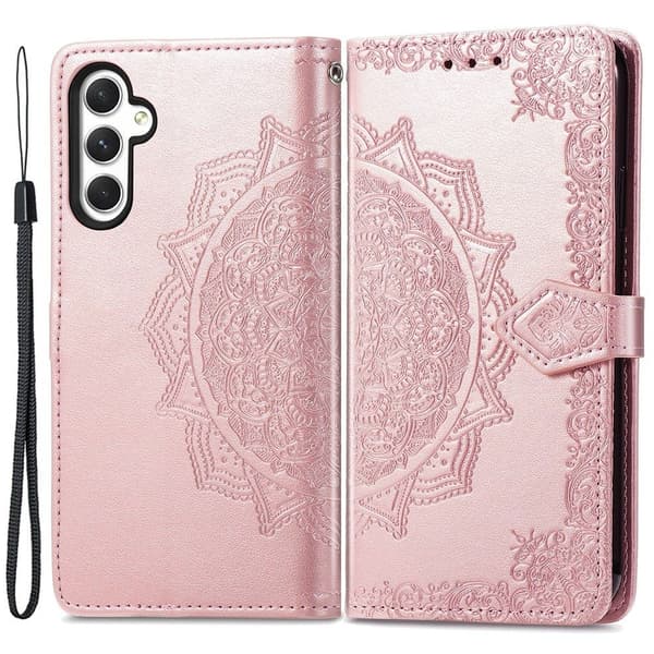 Mandala Samsung Galaxy A35 nahkakotelo - Ruusukulta Pink