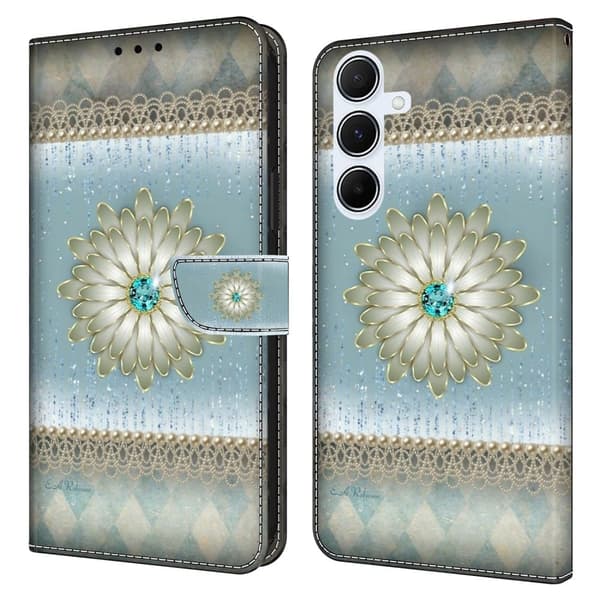 Samsung Galaxy A56 5G Plånboksfodral Mönster Tryck Stativ Läder Flip Telefonskal - Blå Diamantblomma Blå
