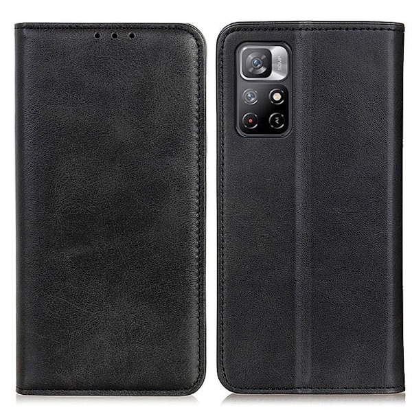 Flip Etui med Pung i Ægte Læder til Xiaomi Redmi Note 11T 5G / Note 11s 5g - Sort Black