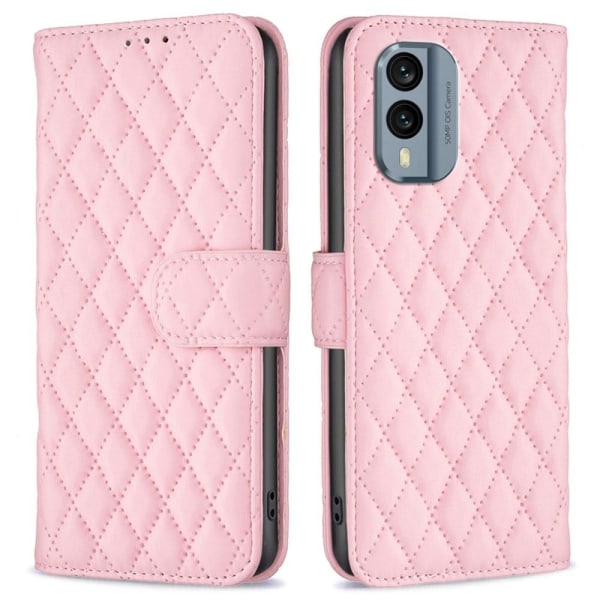 Rhombus pattern matte flip case for Nokia X30 - Pink Pink