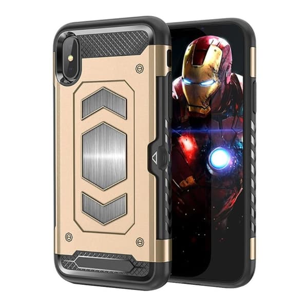 iPhone 9 Plus mobilskal plast silikon kortförvaring magnetiska bilhållare - Guld Guld