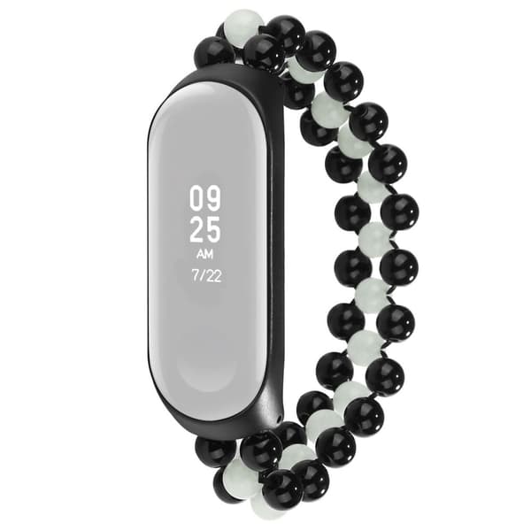Xiaomi Mi Smart Band 6 / 5 lysende agat-urrem med perler - Sort / Hvid Multicolor