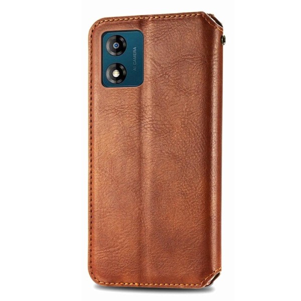 Læder Etui med A Stilfuldt Rhombus Tryk til Motorola Moto E13 - Brun Brown