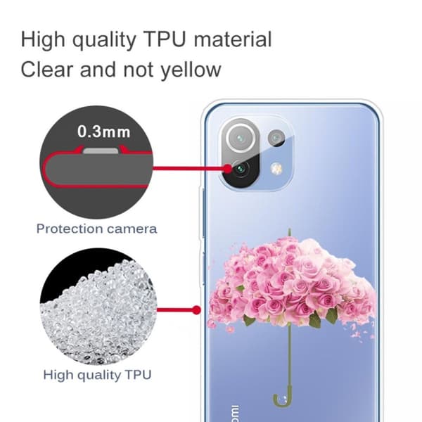 Deco Xiaomi Mi 11 Lite 5G / Xiaomi Mi 11 Lite skal - Paraply Med Blomma Rosa
