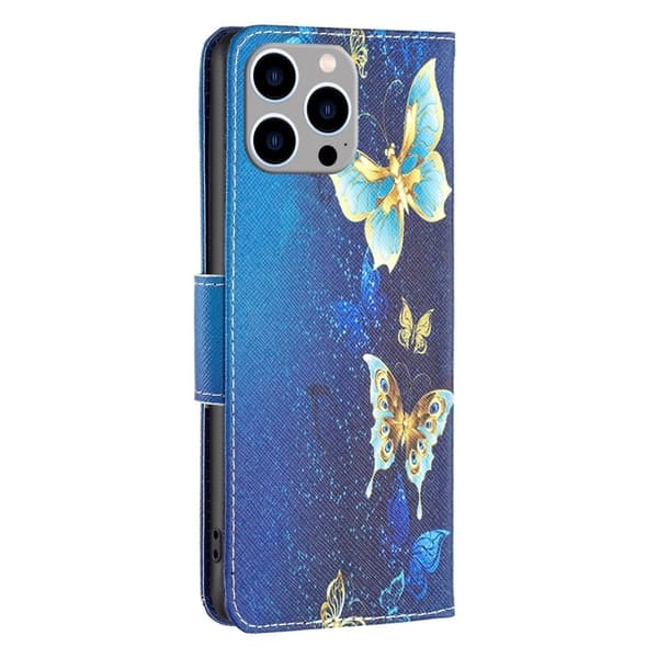 Wonderland iPhone 14 Pro Max flip etui - Gyldne Sommerfugle Blue