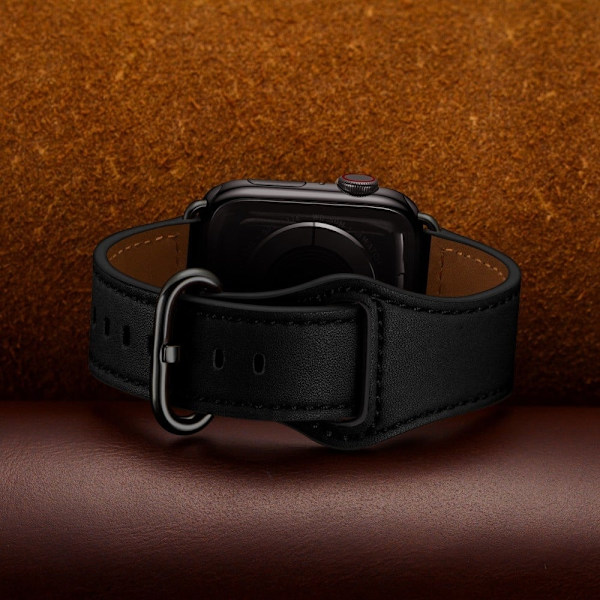 Apple Watch (41mm) urrem i ægte læder med struktur - Sort / Sort / Sort Black