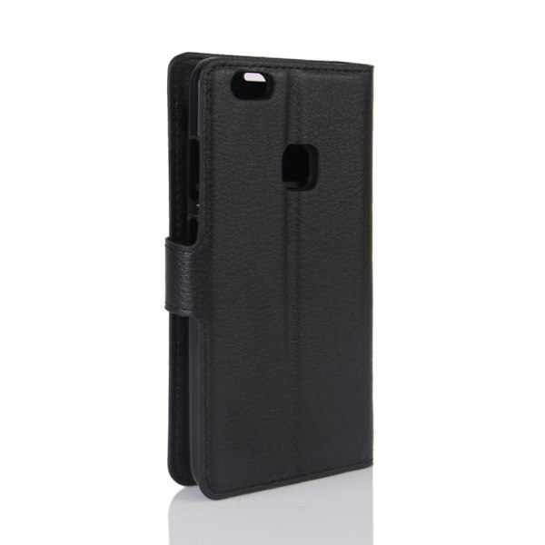 Huawei P10 Lite Litsi Pintainen Nahkakotelo Lompakko - Musta Black