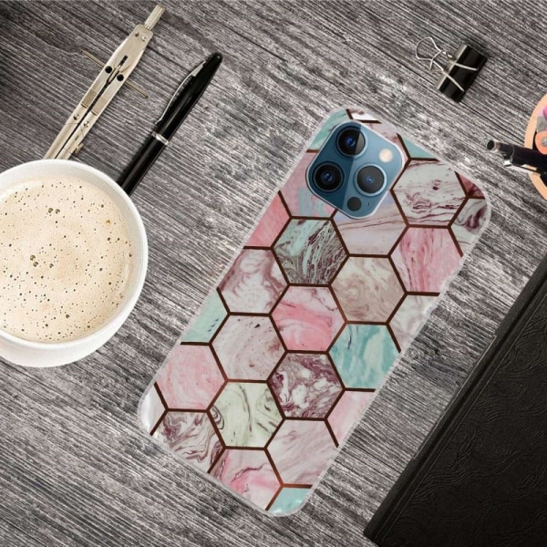 Marble design iPhone 14 Pro cover - Bikageformet Marmormønster Multicolor