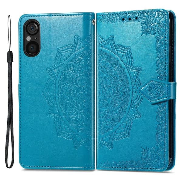 Mandala Sony Xperia 5 V nahkakotelo - Sininen Blue