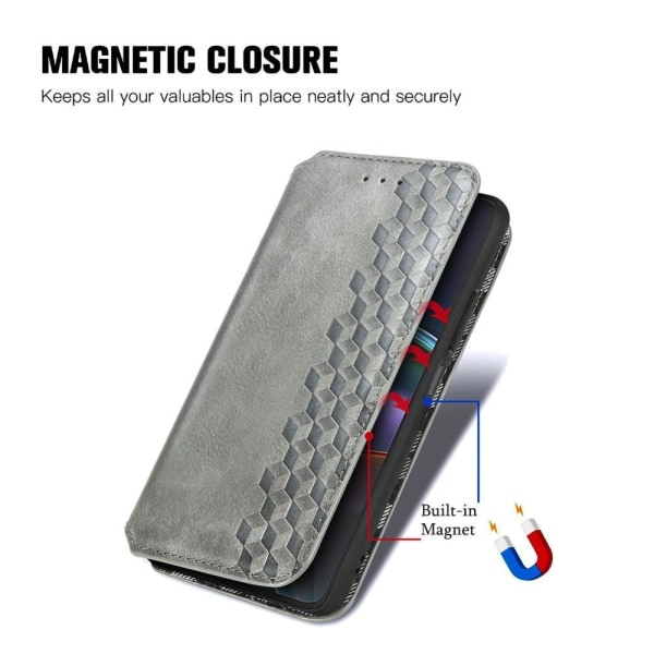 Nahkakotelo With A Stylish Rhombus Imprint For Motorola Edge 30 - Harmaa Silver grey