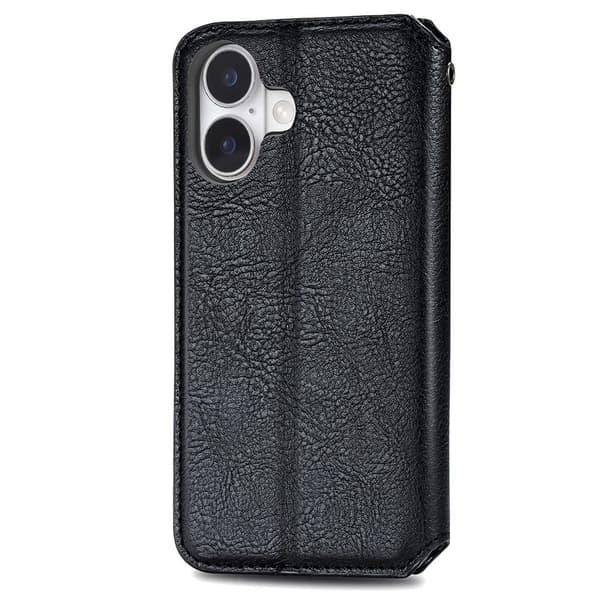 Skinn-etui med stilfult rombeavtrykk for iPhone 16 - Svart Black