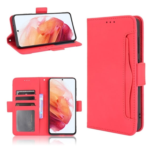 Modern-styled Lær Lommebok Etui til Samsung Galaxy S21 FE - Rød Red