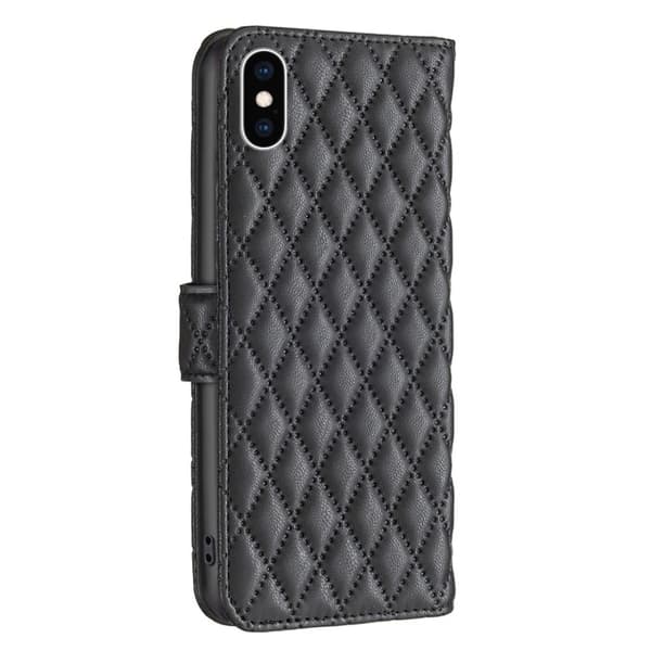 Rombemønster, matt flip-deksel for iPhone Xs - Svart Black