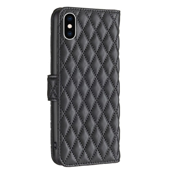 Rombuskuvioinen matta läppäkotelo iPhone Xs - Musta Black