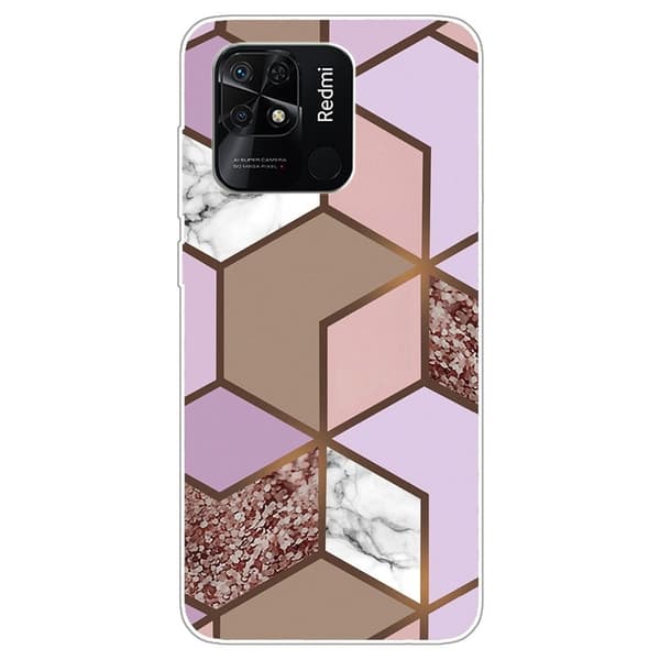 Marble Xiaomi Redmi 10C Etui - Goldent Lush Tile Pink
