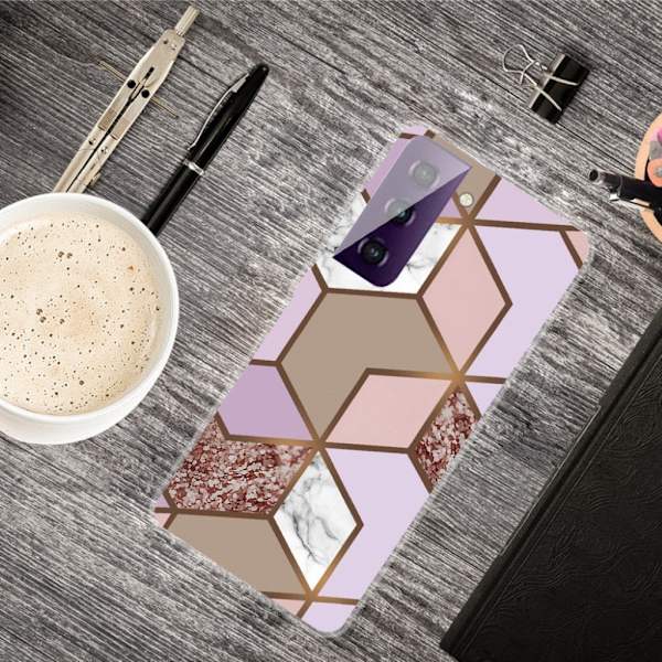 marmor Samsung Galaxy S21 Plus etui - Golden Lush Tile Multicolor